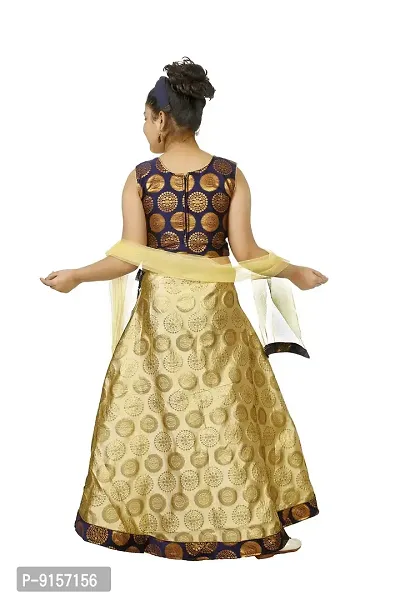 YAYAVAR Girl's Printed Art Silk Full Stitched Ethnic Lehenga Choli and Dupatta Set-thumb4