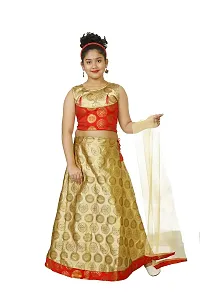 YAYAVAR Girl's Printed Art Silk Full Stitched Ethnic Lehenga Choli and Dupatta Set-thumb2