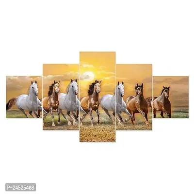 Horse Painting for Vastu | Seven Horse Vastu Painting (30x17 Inch) | Wall Painting for Living Room 7 horses Set of 5 | Wall Paintings for Home Decoration Visit the Masstone Store-thumb0