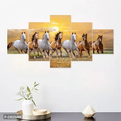 Horse Painting for Vastu | Seven Horse Vastu Painting (30x17 Inch) | Wall Painting for Living Room 7 horses Set of 5 | Wall Paintings for Home Decoration Visit the Masstone Store-thumb3