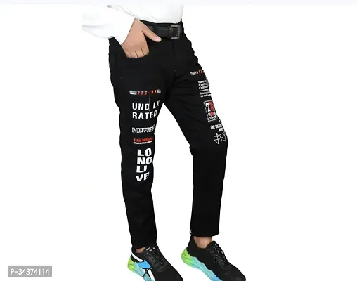 Stylish Black Denim Printed Jeans For Boys-thumb0