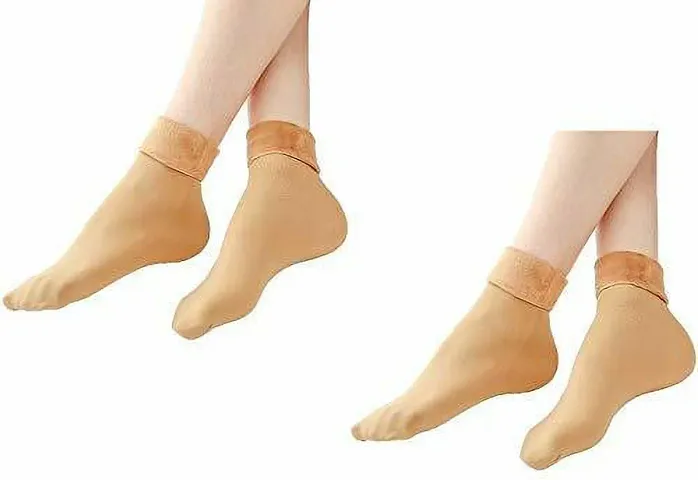 Malvina Velvet Winter Thermal Thumb socks for Women Girls(Beige)-(Pack of 2 Pair)