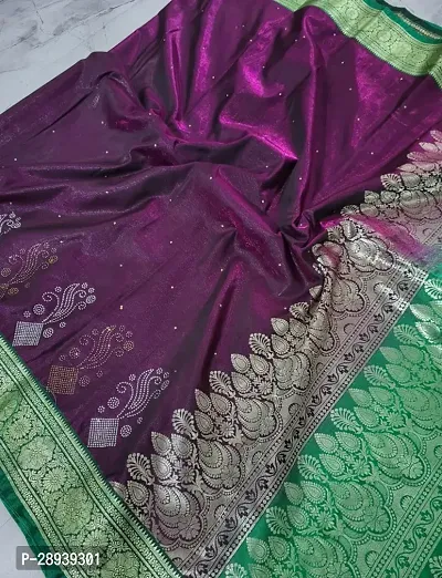 Trendy Banarasi Satin Silk Sarees With Swarovski Stone Work-thumb0