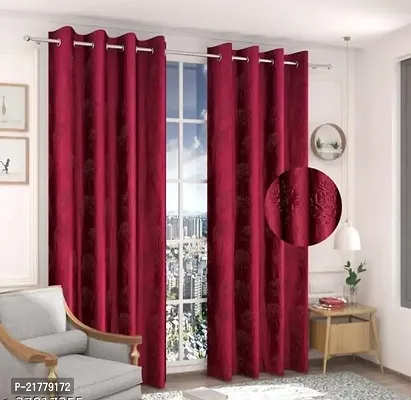 Solid Emboss Maroon Door Curtain - pack of 2-thumb0