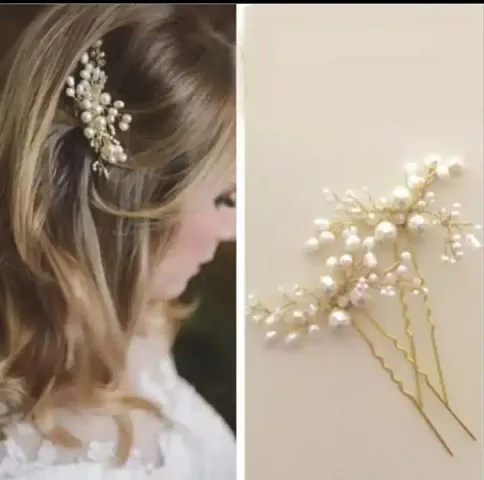 Bridal Wedding Hair Pins Silver Sparkly Rhinestones Pearls Flower Hair Pin Bride Hairpieces Gorgeous Hair Accessories for Women and Girls(Pack of 2)