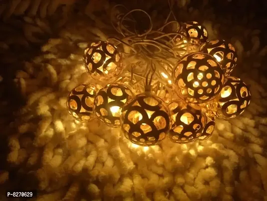 Diwali Metal Jalli Ball Hanging Ball String Lights for Xmas Tree Decor Holiday Lighting String