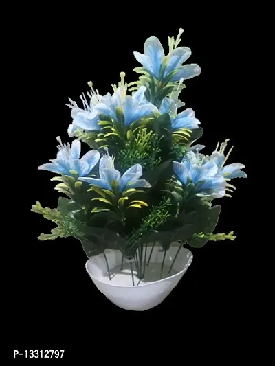 Synthetic Fabric Artificial Real Touch Lily Flower with Black Plastic Pot for Home-thumb0