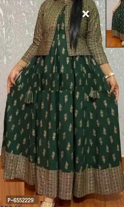 Alluring Green Rayon Printed Anarkali Kurta with Jacket For Women-thumb0