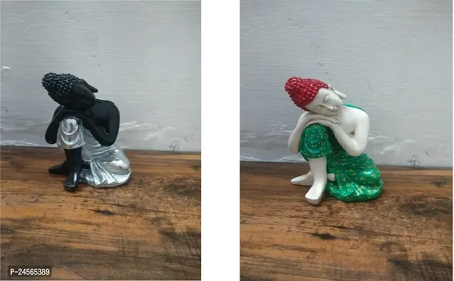 Designer Resin Thinking Sitting Buddha Showpieces-Pack of 2