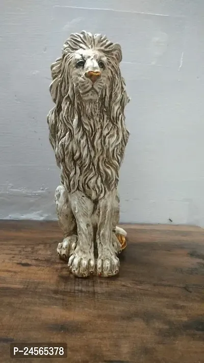 Handmade Lion Sitting Statue Stone Finish Animal Figurines Gifts Antique Design for Home Decoration Living Room Bedroom