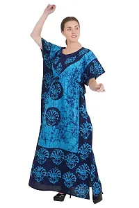 Onekbhalo Women's Cotton Kaftan Floral Maxi Nighty (L, Blue)-thumb2