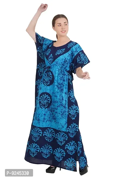 Onekbhalo Women's Cotton Kaftan Floral Maxi Nighty (L, Blue)-thumb3