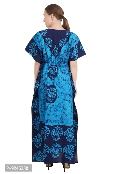 Onekbhalo Women's Cotton Kaftan Floral Maxi Nighty (L, Blue)-thumb4