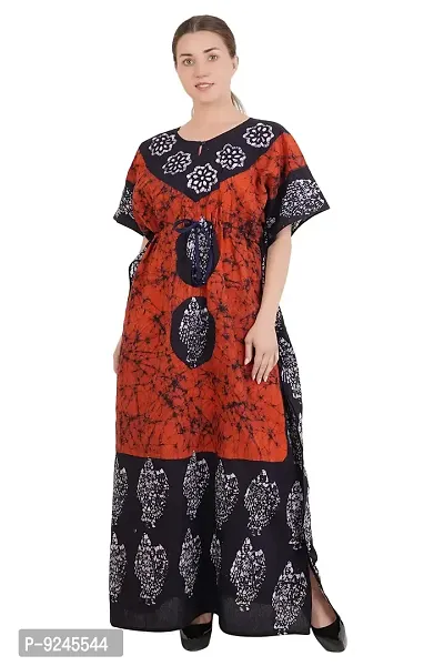 Onekbhalo Women's Cotton Floral Maxi Nighty (OK_Orange_Free Size)