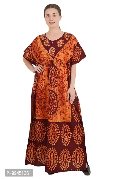 Onekbhalo Women's Cotton Floral Maxi Length Nightgown (OK_Orange_L)