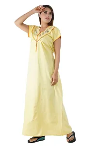 Women's Pure Cotton Regular Nighty with Pocket - Free Size (Free Size, Yellow)-thumb2