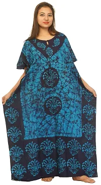 odishabazaar Women's Cotton Floral Maxi Nighty (flp-5000_Blue_Free Size)-thumb1