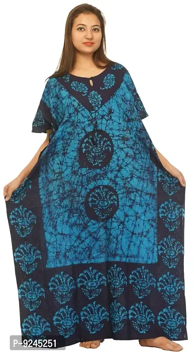 odishabazaar Women's Cotton Floral Maxi Nighty (flp-5000_Blue_Free Size)-thumb2