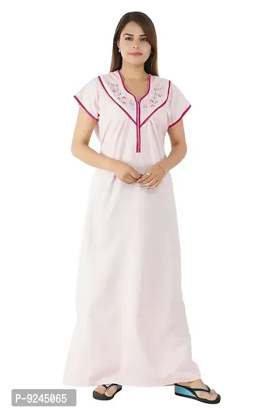 Women's Cotton Nighty Gown Maxi Nightgown Nightdress Nightwear - Pink - Free Size