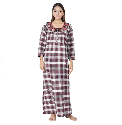 Onekbhalo Women's Woolen Night Winter Nighty Maxi Nightgown Multicolored_ Size_40 Color