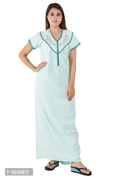 Onekbhalo Women's Cotton Gown Plain Maxi Nighty (Free Size) (Free Size, Sky)