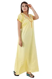 Women's Pure Cotton Regular Nighty with Pocket - Free Size (Free Size, Yellow)-thumb1