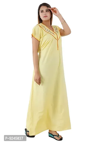 Women's Pure Cotton Regular Nighty with Pocket - Free Size (Free Size, Yellow)-thumb2