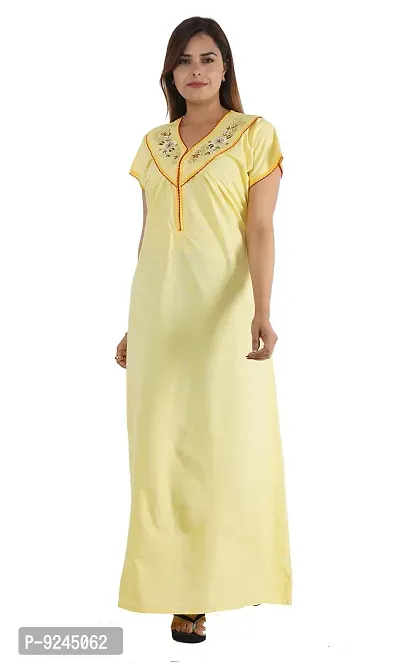 Onekbhalo Women's Cotton Gown Plain Maxi Nighty (Free Size) (Free Size, Yellow)