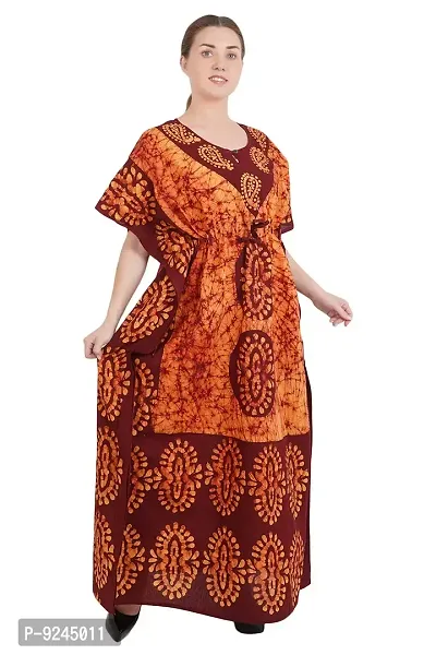 Onekbhalo Women's Cotton Embroidered Floor Length Nighty (Batik_Yellow_Free Size)-thumb0