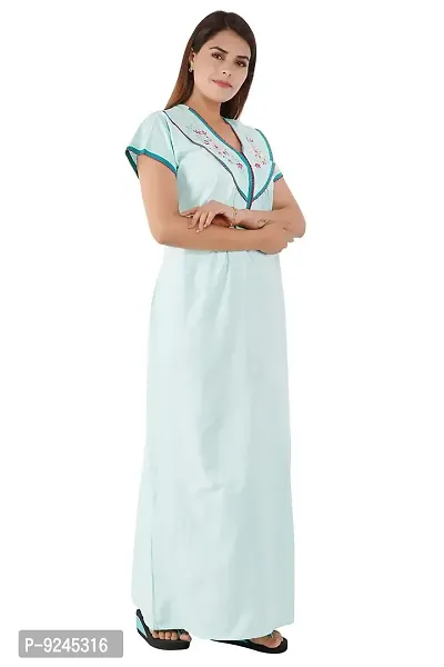 Onekbhalo Women's Cotton Nighty Maxi Nightgown Nighty Nightdress Nightwear - Cotton-V-Neck (Free, Rama Green)-thumb2