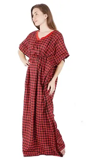 Onekbhalo Women's Cotton Checkered Maxi Nighty Kaftan Free Size-thumb2