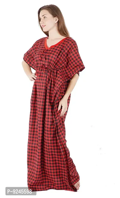 Onekbhalo Women's Cotton Checkered Maxi Nighty Kaftan Free Size-thumb3