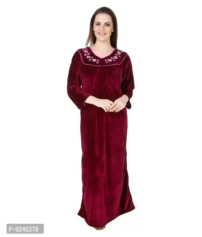 Onekbhalo Women's Heavy Woolen Winter wear Plus Size Woolen Winter Nighty Maxi Night Gown (Multicolor_Size_40_L) (Blue)-thumb0