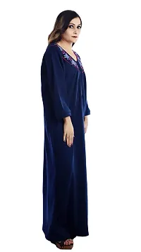 Onekbhalo Women's Wool Floral Maxi Length Nighty (OK_Navy_Free Size)-thumb1