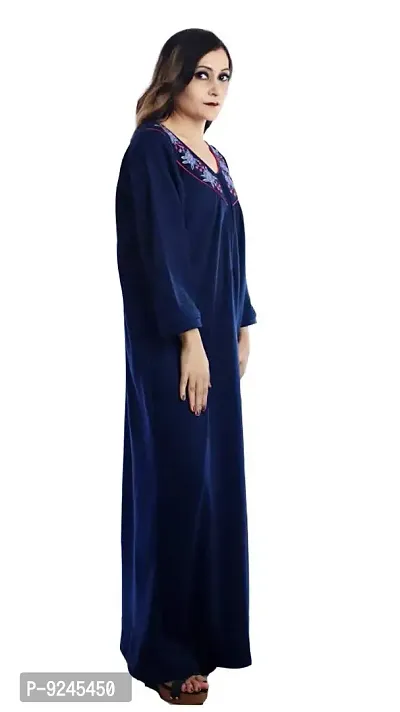 Onekbhalo Women's Wool Floral Maxi Length Nighty (OK_Navy_Free Size)-thumb2