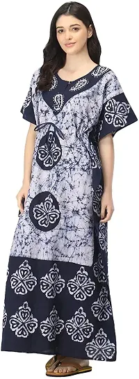 Artisansorissa Womens Cotton Caftan Nighty Floral Batik Print Kaftan Maxi Dress Dori at Waist Free Size Set of 25 (WB, 25)-thumb1