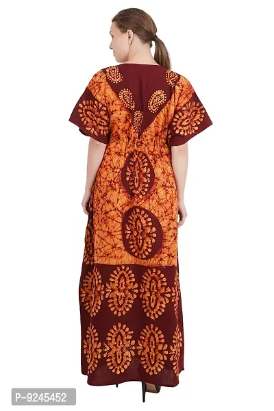 Onekbhalo Women's Cotton Embroidered Floor Length Nighty (Batik_Orange_Free Size)-thumb4