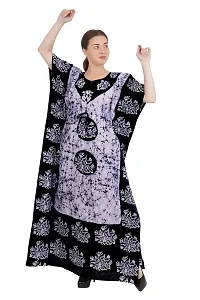 Women's Cotton Kaftan Maxi Nightgown Nighty Nightdress Nightwear - Cotton-Batik Print (Free Size, Cement)-thumb1