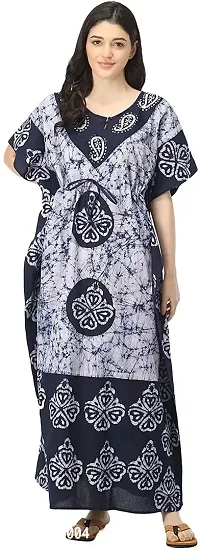 Artisansorissa Womens Cotton Caftan Nighty Floral Batik Print Kaftan Maxi Dress Dori at Waist Free Size Set of 25 (WB, 25)-thumb0