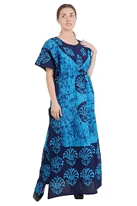 Women's Cotton Kaftan Maxi Nightgown Nighty Nightdress Nightwear - Cotton-Batik Print (Free Size, Satin Nighty-Sky)-thumb1