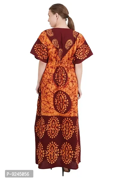 Onekbhalo Women's Cotton Floral Kaftan Maxi Nighty (Batik_Orange_XL)-thumb4