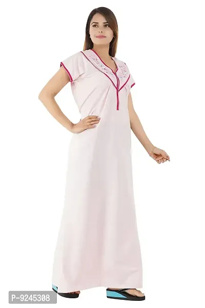 Onekbhalo Women's Cotton Nighty Maxi Nightgown Nighty Nightdress Nightwear - Cotton-V-Neck (Free, Pink)-thumb2