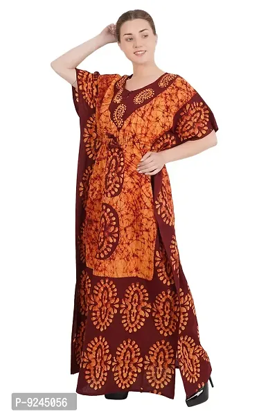 Onekbhalo Women's Cotton Floral Kaftan Maxi Nighty (Batik_Orange_XL)-thumb3