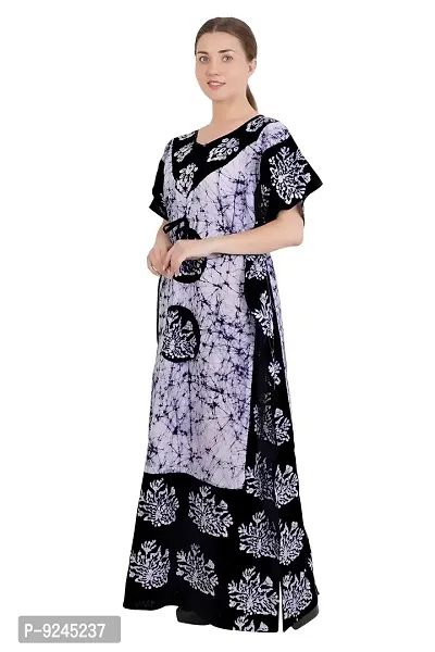 Women's Cotton Kaftan Maxi Nightgown Nighty Nightdress Nightwear - Cotton-Batik Print (Free Size, Cement)