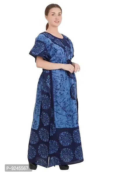 Onekbhalo Women's Cotton Floral Kaftan Nighty Maxi Gown (OK_Free Size) (Free Size, Lite-Blue)