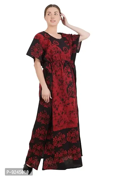 Onekbhalo Women's Cotton Kaftan Floral Maxi Nighty (Free Size, Maroon)-thumb2