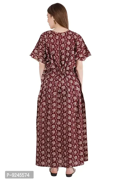 Onekbhalo Women's Cotton Kaftan Floral Maxi Nighty (Free Size, EM-Maroon)-thumb2