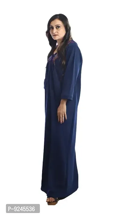 Onekbhalo Women's Wool Floral Maxi Nighty (OK_Blue_Free Size)-thumb4