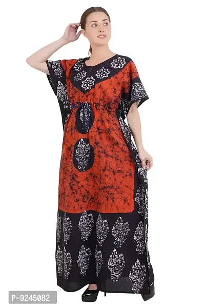 Onekbhalo Women's Cotton Floral Kaftan Nighty Night Gown Maxi (OK_Red_Free Size)-thumb3