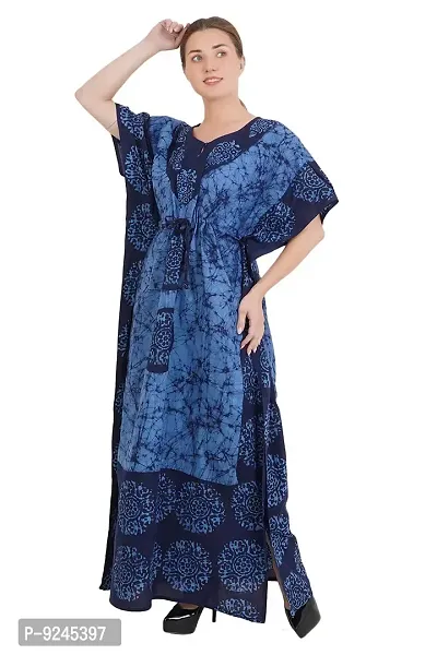 Onekbhalo Women's Cotton Floral Maxi Length Nighty (OK_Navy_Free Size)-thumb3